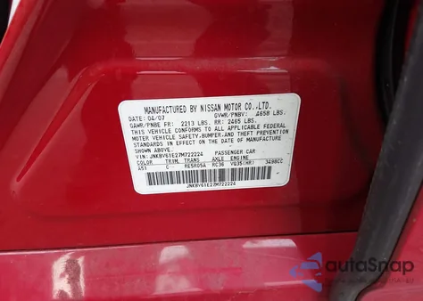 2007 Infiniti G35 Journey z USA, uszkodzony, nr VIN JNKBV61E27M722224